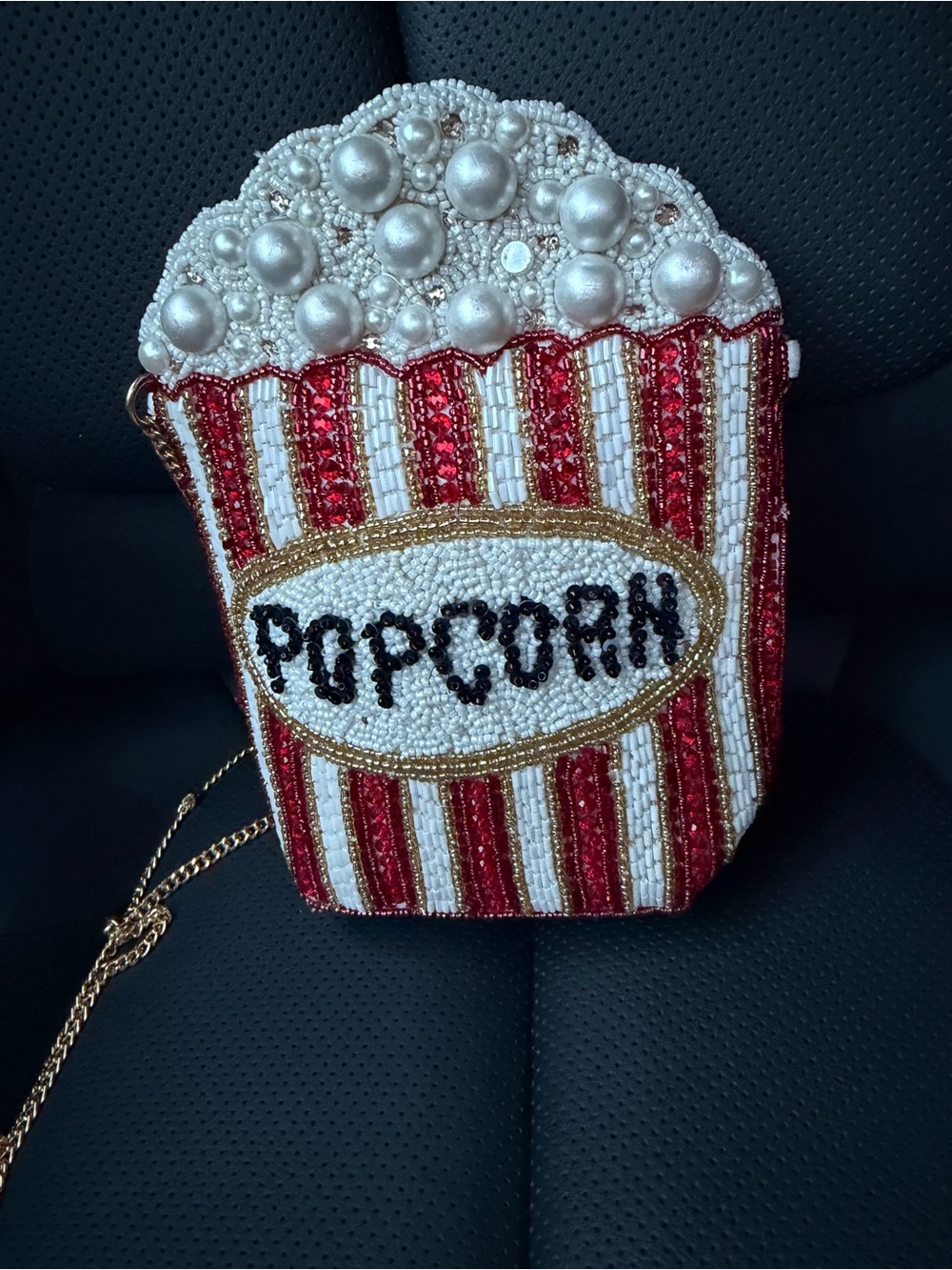 Beaded Popcorn Bucket Crossbody Bag - Red & White